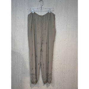 Soft Surroundings Wide Leg Embellished Elastic Waist Lace Pants Beige TXL .